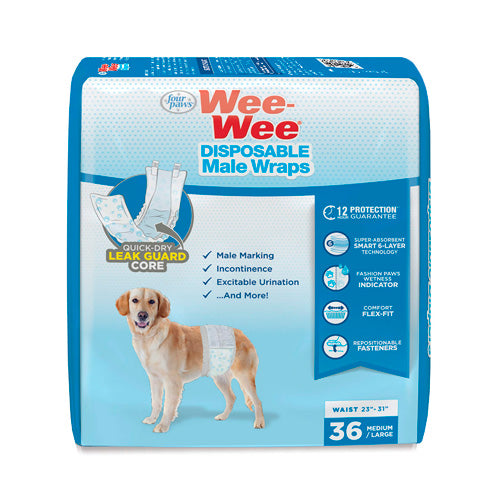 WEE WEE DISPOSABLE MALE DOG WRAPS M/L 36 UNID 100539682