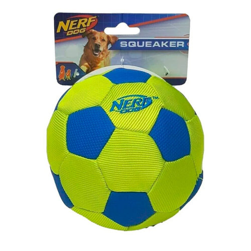 NERF NYLON/WOOL HOLIDAY SQUEAK AND CRUNCH SOCCER BALL -RED/GREEN