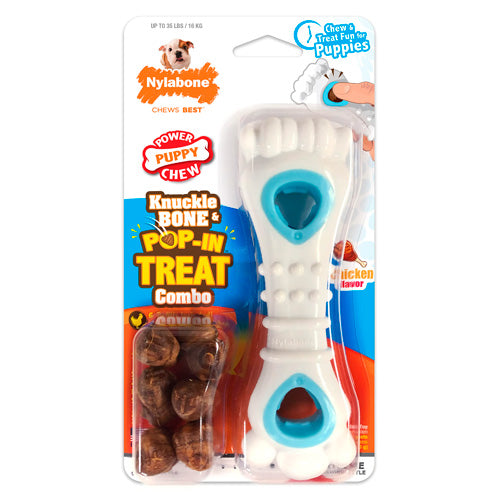 NYLABONE PUPPY POWER CHEW KNUCKLE BONE TREAT TOY, CHICKEN W/ 4CT EDIBLES
