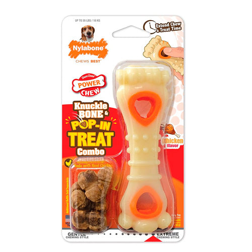 NYLABONE PUPPY POWER CHEW KNUCKLE BONE TREAT TOY, CHICKEN W/ 6CT EDIBLES