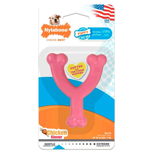NYLABONE PUPPY CHEW CHIKEN FLAVOR PINK WISHBONE NBW201P