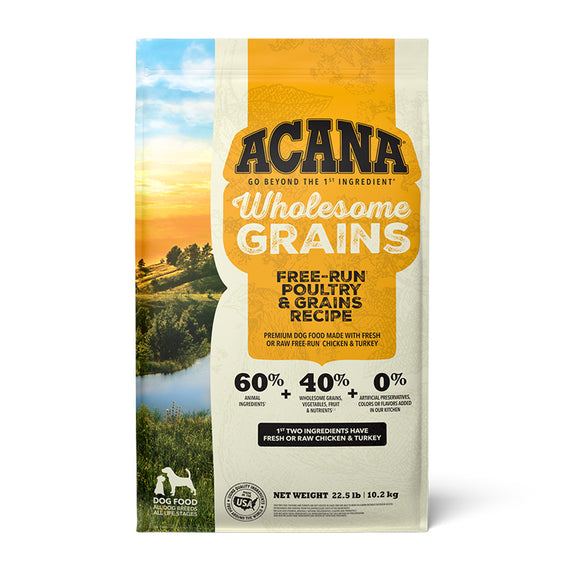 ACANA WHOLESOME GRAINS FREE-RUN POULTRY + GRAINS 22.5LB
