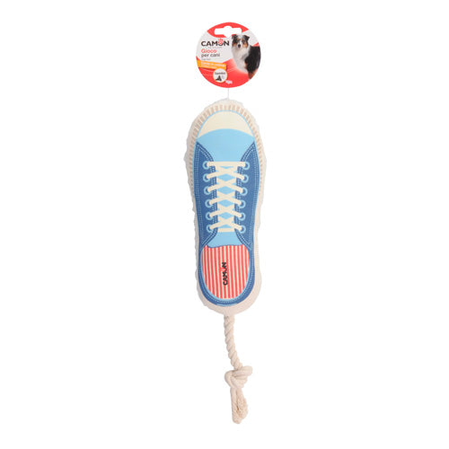 CAMON DOG TOY - POLYESTER SHOE "L" WITH SQUEAKER AND COTTON ROPE, 40CM