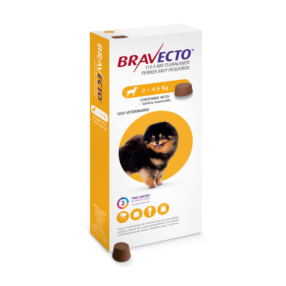 BRAVECTO 112.5 MG X1 TABLETA (2KG A 4.5KG) AMARILLO