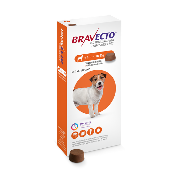 BRAVECTO 250 MG X 1 TABLETA (4.5KG A 10KG) NARANJA