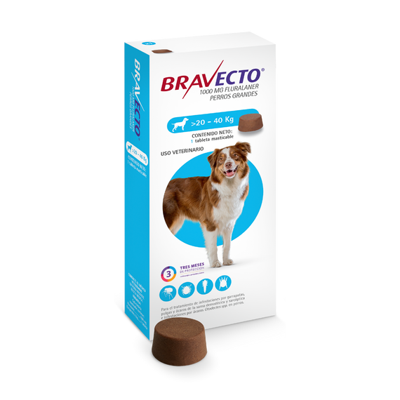 BRAVECTO 1000 MG X 1 TABLETA (20 KG A 40KG) AZUL
