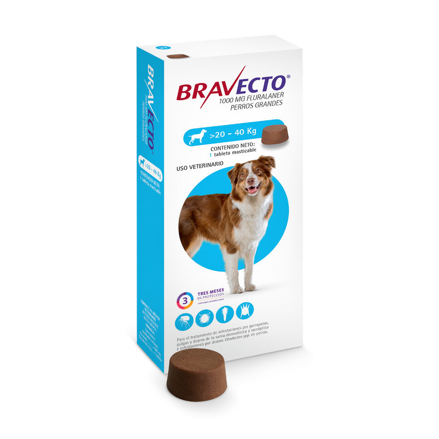BRAVECTO 1000 MG X 1 TABLETA (20 KG A 40KG) AZUL
