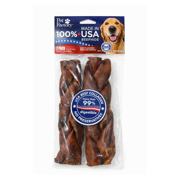 PET FACTORY BRAIDS BEEF FLVR 2 PK 7IN WHDR