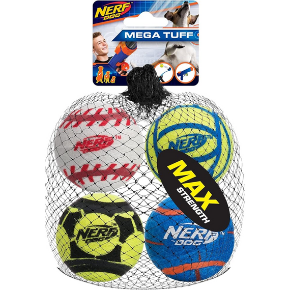 NERF 2.5IN STANDARD NON-SQUEAK SPORTS BALL 4-PACK - MIXED COLOR