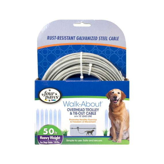 FOUR PAWS DOG TROLLEY CABLE 50'  FEET HEAVY SILVER 84750