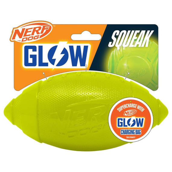 NERF 7IN TPR GLOW CLASSIC SQUEAK FOOTBALL -GREEN