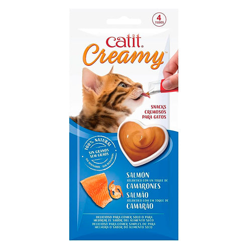 CATIT CREAMY SNACK CREMOSO PARA GATOS SALMON ATLANTICO CON UN TOQUE DE CAMARONES 10g 44453