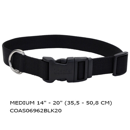 Coastal  Collar Black  Ajustable con Hebilla Plástica  Curva A Presión  medium 14 - 20 (35,5 - 50,8 Cm)