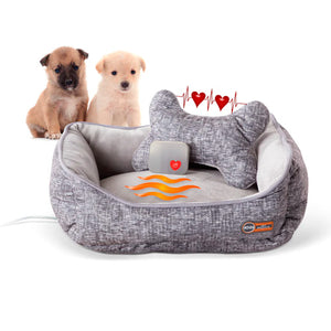 K&H PET PRODUCTS MOTHER'S HEARTBEAT HEATED PUPPY PET BED WITH BONE PILLOW LARGE