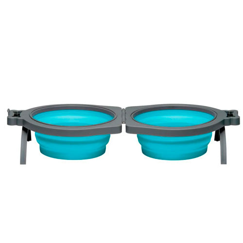 LOVING PETS BELLA ROMA TRAVEL BOWL DOUBLE DINER MEDIUM BLUE