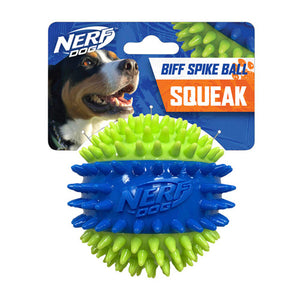 NERF DOG TPR 3-PART SPIKE BIFF SQUEAK BALL -GREEN/BLUE