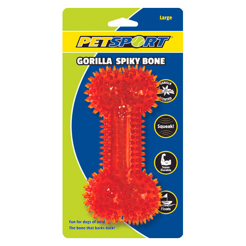 PETSPORT GORILA SPIKY BONE LARGE HUESO DE GOMA AZUL / NARANJA 40052