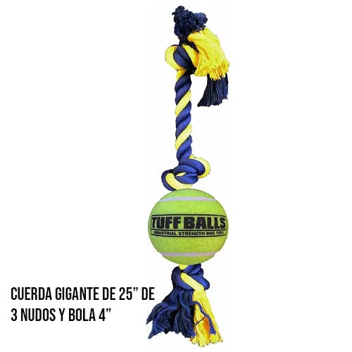 Pet Sport Tuff Balls Giant Three Knot Cotton Rope With 4” Tennis Ball